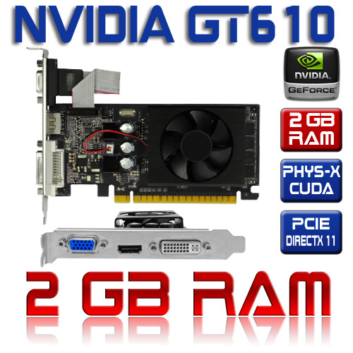 2048 MB nVidia GeForce GT 610 PC Grafikkarte HDMI DVI PCI Express HDTV